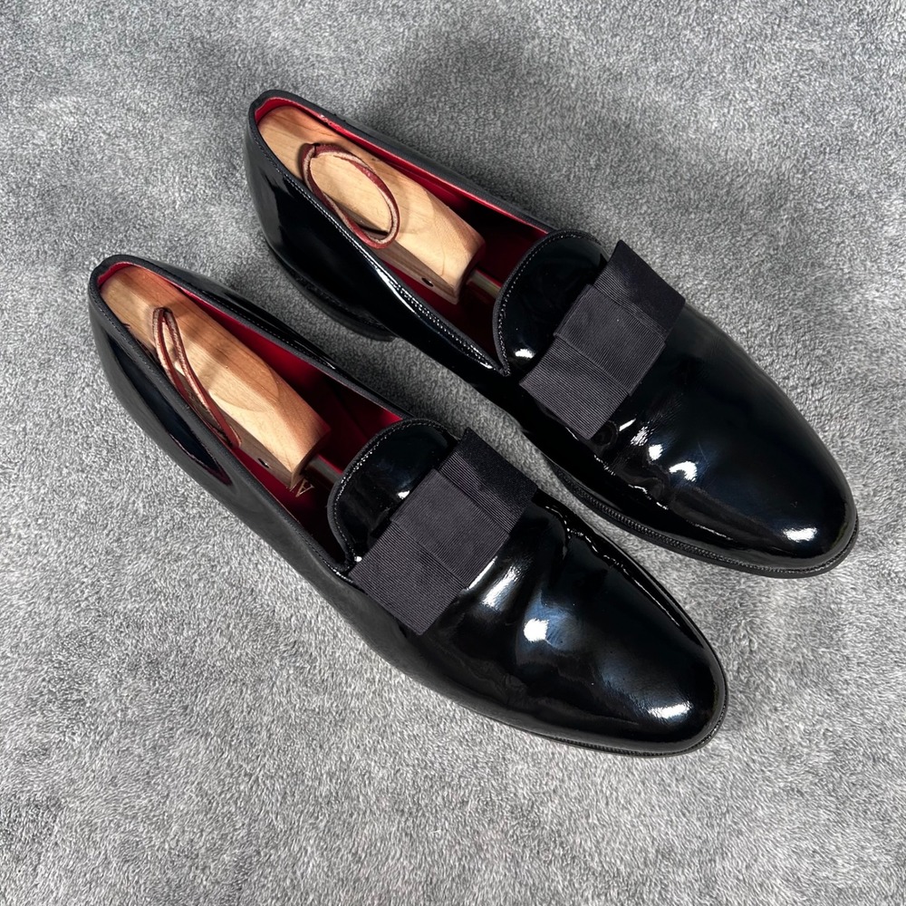 Allen Edmonds Ritz Tuxedo Bow Loafers Mens 11.5 AA Black Patent Leather USA - Picture 2 of 15